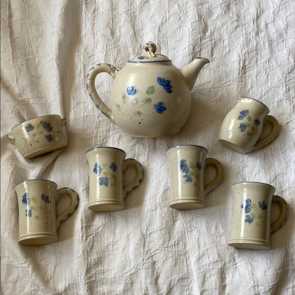 Cottagecore Tea for Four Handmade Pottery Set - Picture 2 of 10